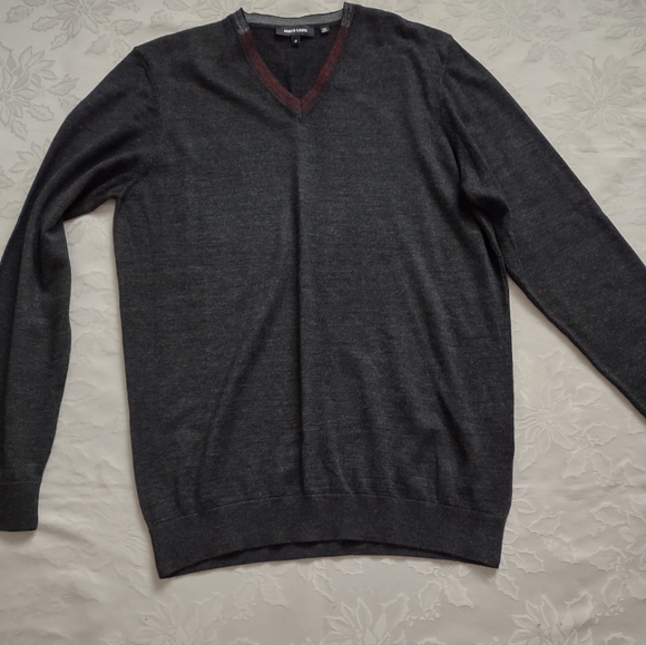 Jared Lang v-neck lightweight knit wool blend sweater charcoal - Picture 2 of 8